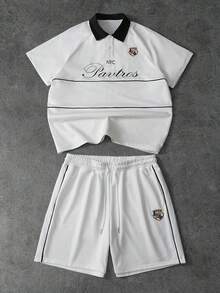 PAVTROS 男士休闲运动刺绣T恤和短裤套装 - 白色 - 查看 7