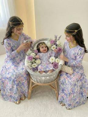 رمضان فستان بطبعة زهور مربوط بالصبغة للفتيات المراهقات، أنيق