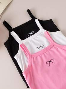 SHEIN 3pcs Baby Girl Casual, Simple, Sweet & Cute Pink, Black, White Tricolor Camisole Bodysuit Set, Summer - Multicolor - View 4
