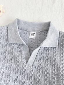 SHEIN Vintaside Kids 1 Set Baby Boy Summer Versatile Casual Collar Short Sleeve Minimalist Top Paired With Fashionable Washed Denim Shorts, Suitable For Daily Wear, Family Camping, Dining Or Shopping