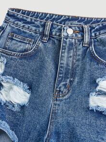 SHEIN 少女Y2K低腰朋克宽松做旧星形拼接撞色阔腿男友风新款嘻哈街头复古字母黑色哥特休闲裤滑板裤宽松棉质阔腿牛仔裤，适合学校、街头、春夏假期、波西米亚风锐舞音乐会音乐节等场合。 - 中等水洗藍 - 查看 3