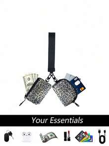 Ví cầm tay mini họa tiết da báo có khóa kéo dành cho nữ, ví đựng tiền xu nhỏ gọn có móc khóa với hai ngăn và khe đựng thẻ, ví đựng điện thoại đeo chéo thời trang, phụ kiện du lịch dễ thương, ý tưởng quà tặng. - Nhiều màu - Xem 3