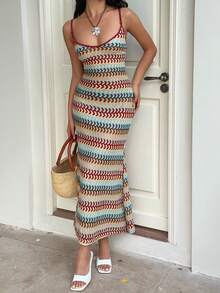 Sunnyshic 女士酒红色修身连衣裙，波西米亚风格，时尚百搭，适合海滩度假，春夏皆宜 - 彩色 - 查看 6