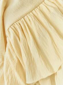 Elamini 米色褶皱高腰低腰双层雪纺半身裙，度假风迷你裙 - 淡黃色 - 查看 5