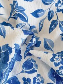 Robe à manches courtes avec motif floral chinois pour filles, garniture en dentelle qui met en valeur le charme oriental, élégante et confortable pour les préadolescentes. Conception pratique avec ouverture dans le dos, convient pour le printemps/automne et l'automne/hiver