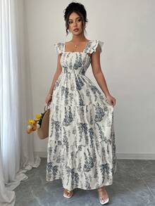 Elenzga 优雅多层拼接收腰中长连衣裙，适合度假、春夏穿着。 - 彩色 - 查看 4