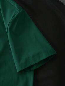 Manfinity Joysei Men's Casual Green Letter Embossed Short Sleeve T-Shirt, Summer - Dark Green - View 3