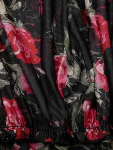 Elenzga Vestido feminino plus size elegante e romântico com laço de rosa nos punhos e barra em tule patchwork, perfeito para um encontro romântico no Dia dos Namorados. - Multicolorido - Ver 9
