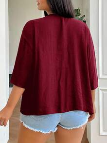 SHEIN EZwear Summer Short Thin Lightweight Textured Plus Size Short Jacket In Fall/Winter Women's Cardigan Summer Cardigan - Burgundy - View 2