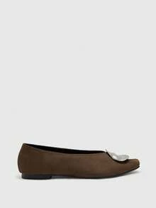 CUCCOO BIZCHIC Women's Square Toe Slip-On Shoes With Metal Buckle, Minimalist Design Valentine's Day - Khaki - View 8