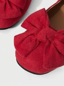 ROMWE Kawaii Giày bệt nữ thời trang và dễ thương với nơ trang trí, thích hợp cho dịp Giáng sinh. - Da lộn đỏ - Xem 5