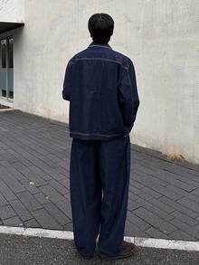 DAZY 男士纯色藏蓝色牛仔西装，秋季款 - 藍色 - 查看 2