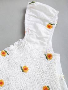 Sweetra Áo kiểu mùa hè dành cho nữ, thêu hoa cúc theo phong cách Boho, phối ren. - trắng - Xem 5