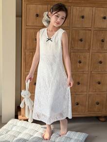 DAZY Tween Girls V-Neck Lace Nightgown Loungewear Summer - White - View 1