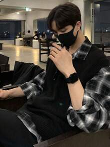 DAZY 男士纯黑色V领针织背心，适合通勤，春夏穿着 - 黑色 - 查看 4