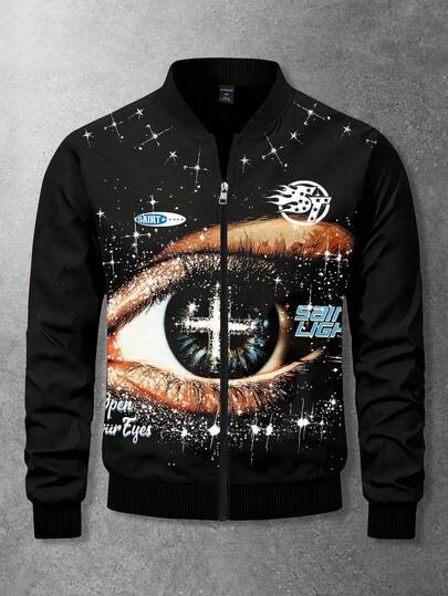 Chaqueta con cremallera estampada de estilo casual unisex, estilo urbano
