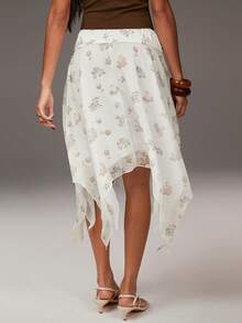 Athîral 女士休闲不对称浪漫白色印花半身裙