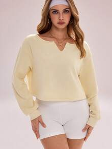 Sovereign Charm Women's Casual Minimalist Asymmetric-Shoulder Asymmetric-Shoulder Sweatshirt, Suitable For Spring And Autumn - Yellow - View 5
