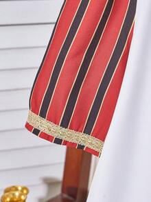 Young Girl's Loose Casual Maxi Dress With Gold Collar Flower, Bell Sleeves And Gold Trim - Multicolor - View 9