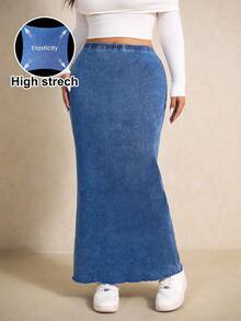 Elaquor Váy denim dài dáng ôm, chất liệu denim mài, cỡ lớn, kiểu dáng thường ngày. - Rửa nhẹ - Xem 2