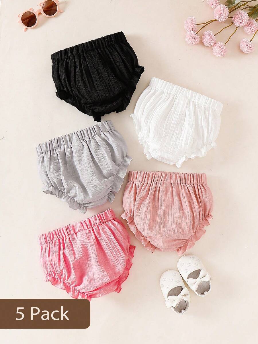 SHEIN 5pcs/Pack Baby Girls' Lightweight Floral Bloomers Casual Cute Diaper Cover Shorts, Breathable Bottoms - Multicolor - View 1