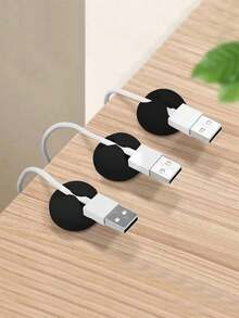 3/5/10/15 PIEZAS Mini soportes autoadhesivos de silicona resistentes para uso en el escritorio, oficina y hogar para cables de datos, cargadores, auriculares y otros accesorios - Paquete de 3 negros. - Ver 10