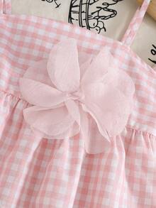 SHEIN 2pcs Tween Girl Woven Plaid Camisole Top And Pants Set - Pink - View 3