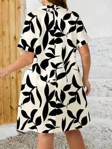 EMERY ROSE 休闲碎花宽松迷你连衣裙，立领短袖，适合夏季，大码尺码 - 彩色 - 查看 2