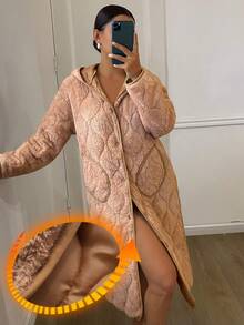 DAZY 女士绗缝加厚连帽宽松中长睡袍，冬季睡衣 - 灰色 - 查看 4