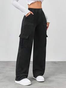 Flexra Women's Loose Fit Elastic Waist Comfortable Wide Leg Jeans