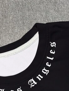 Manfinity Dauomo 男士休闲渐变字母印花短袖T恤，夏季 - 彩色 - 查看 3