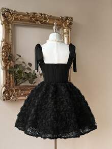 Lovelzi Elegant, Romantic, Fashionable Coffee-Colored Satin Strapless Mermaid Dress With 3D Floral Decor And Ruffle Hem, Suitable For Singles Party, Wedding, Graduation, Vacation, Afternoon Tea, And Formal Occasions - Black - View 2