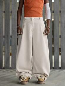 NEON BLANC 男士图案刺绣斜插口袋休闲浅灰色牛仔裤 - 淺灰色 - 查看 3