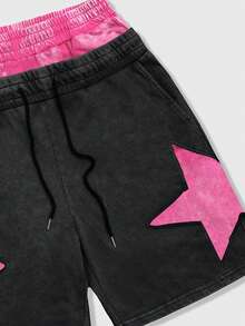 ROMWE MEN Street Life Quần short nam hai lớp có dây rút ở eo, họa tiết ngôi sao năm cánh, có túi. - Nhiều màu - Xem 4