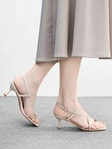 CUCCOO BIZCHIC Women's Square Toe Buckle Design Fashionable Elegant High Heel Sandals Valentine's Day - Apricot - View 3