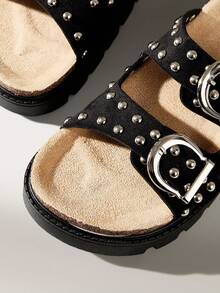 Solecia 女士厚底搭扣休闲拖鞋 - 黑色 - 查看 5