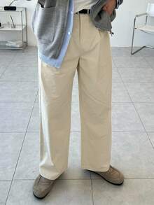 DAZY Men's Pleated Straight Leg Loose Pants With Pockets, Spring/Autumn - Beige - View 3