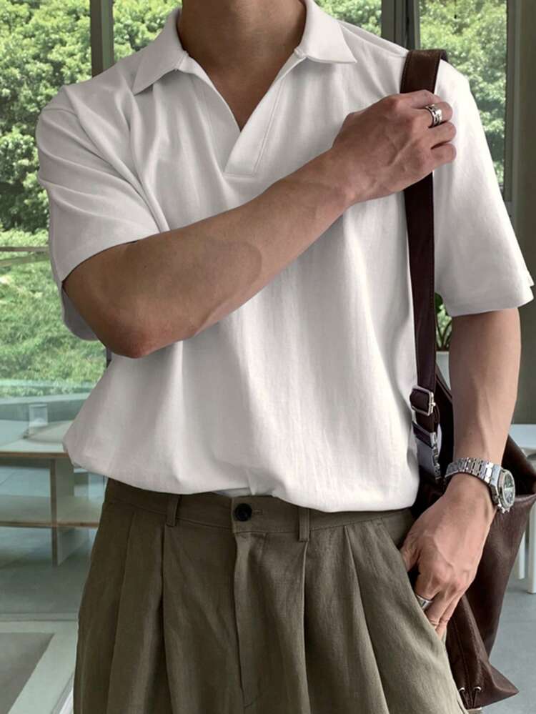 Men's Casual Versatile White Short Sleeve T-Shirt, Summer