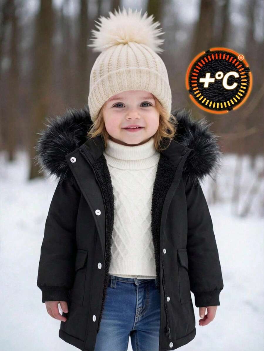 Emery Rose Kids Emery Rose Kids 女婴可爱黑色保暖内衬连帽外套，百搭秋冬 - 黑色 - 查看 1