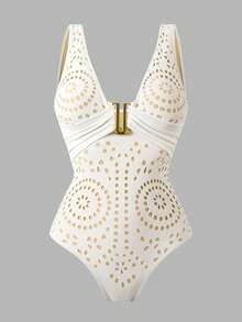 Swim Oasis Bộ đồ bơi liền thân thiết kế khoét rỗng gợi cảm dành cho nữ cỡ lớn năm 2026, kèm chân váy quấn, là một món đồ cao cấp thích hợp cho bãi biển. - trắng - Xem 3