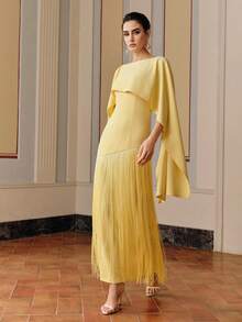 Anewsta Yellow Elegant Tassel Detachable Shawl Robe Kaftan - Yellow - View 6