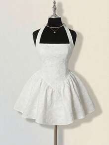 SHEIN ICON 女士提花露背连衣裙，性感优雅的宫廷风格 - 白色 - 查看 8