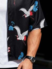 HIMLAND Men's Fashionable Printed Short Sleeve Shirt, Spring/Summer - Black - View 3