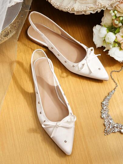 CUCCOO HITCHD Sandalias planas versátiles y casuales con decoración de lazo y punta puntiaguda para mujer