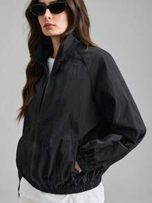 Ontre 都市极简风格，极其舒适，黑色，高领，宽松版型，长袖，前拉链，女士外套，冬季服装，返校季，商务休闲，通勤装，2026春夏新品 - 黑色 - 查看 3