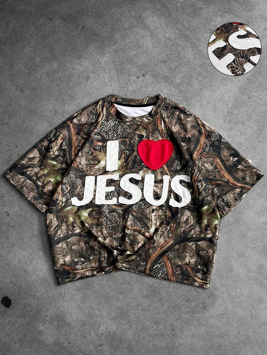 PAVTROS 男士圆领短袖撞色爱心图案T恤，时尚夏季款 - 彩色 - 查看 1