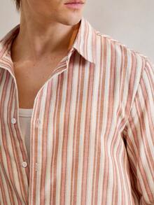 Manfinity CityGents Mens Casual Preppy Style Striped Long Sleeve Button Front Regular Shirt - Multicolor - View 2