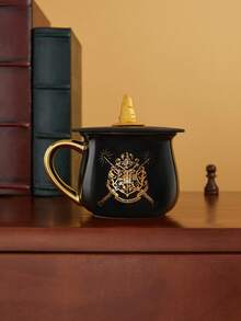 HARRY POTTER X SHEIN 1 Pc 14 Oz/400 Ml Black Ceramic Mug With Printed College Badge (Gold Handle, Not Microwaveable And Lid Not Included),Gifts,Back To School - Black - View 7