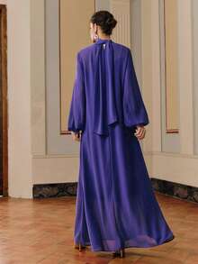 Anewsta Petite 大码女式长款刺绣连衣裙，母亲节礼服，节日礼服 - 紫色 - 查看 2