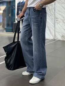 DAZY Quần jeans nam dáng thẳng, phong cách thường ngày, đa năng, kiểu dáng rách nhẹ, thích hợp cho mùa hè. - Màu xanh lam - Xem 4